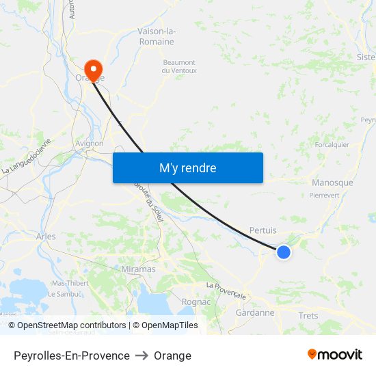 Peyrolles-En-Provence to Orange map