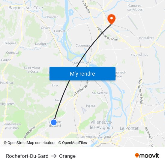 Rochefort-Du-Gard to Orange map