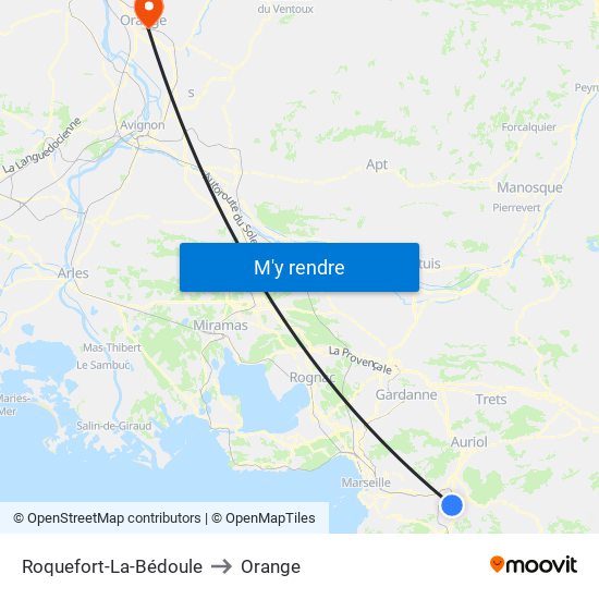 Roquefort-La-Bédoule to Orange map