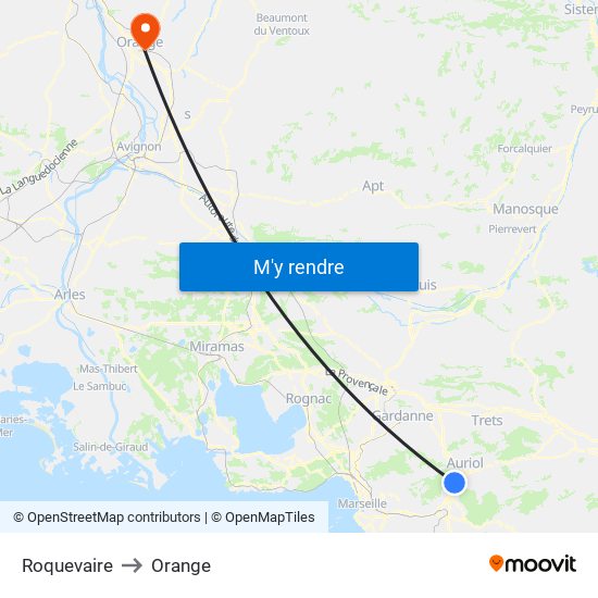 Roquevaire to Orange map