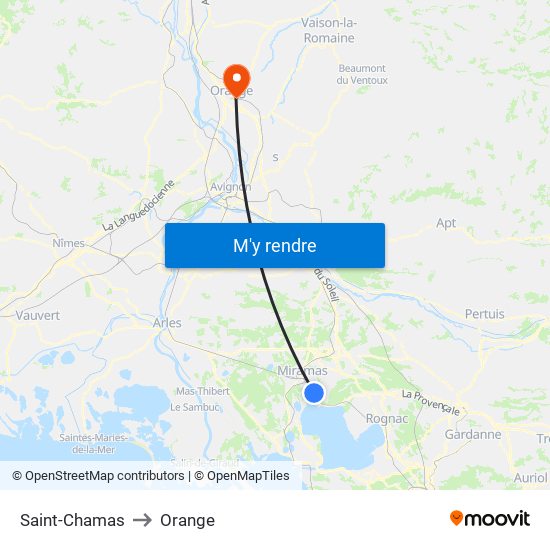 Saint-Chamas to Orange map