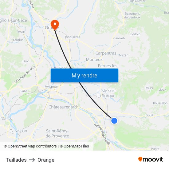 Taillades to Orange map