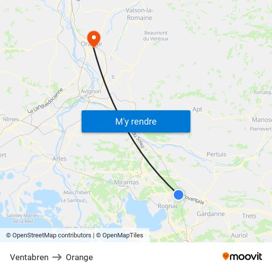 Ventabren to Orange map
