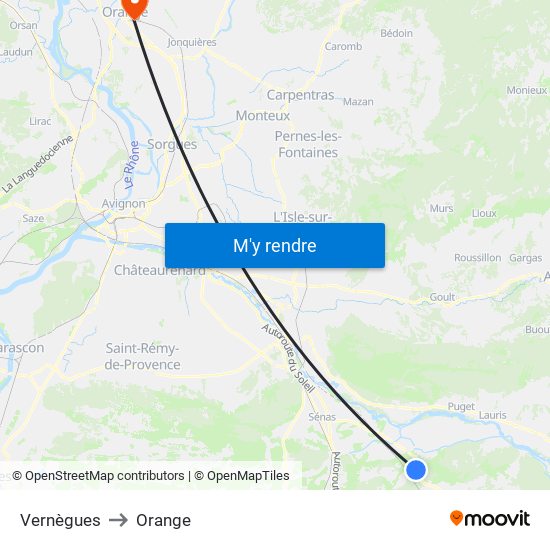 Vernègues to Orange map