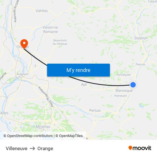 Villeneuve to Orange map