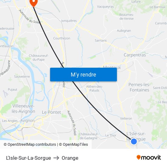 L'Isle-Sur-La-Sorgue to Orange map