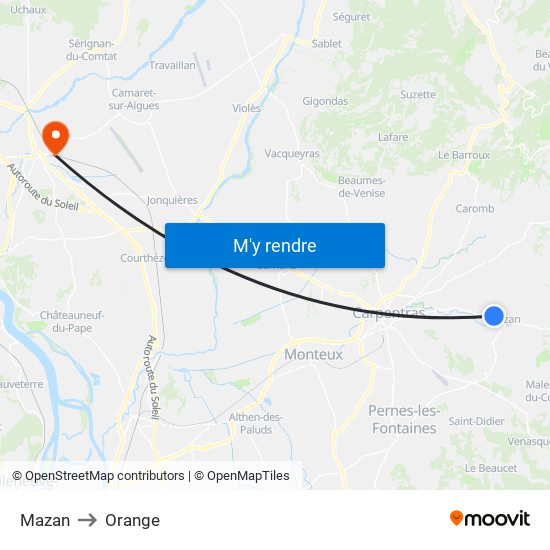 Mazan to Orange map
