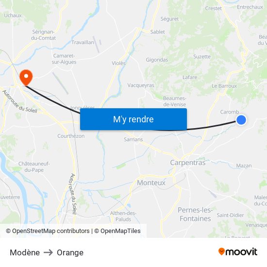Modène to Orange map