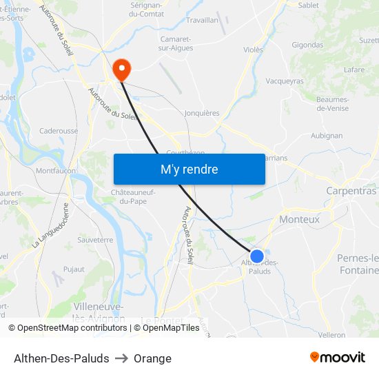 Althen-Des-Paluds to Orange map