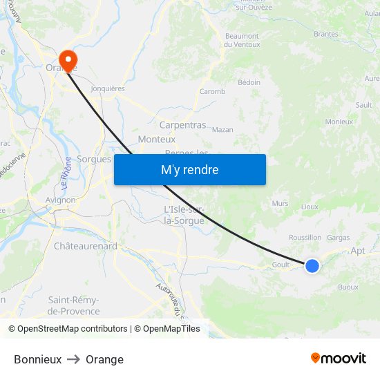 Bonnieux to Orange map