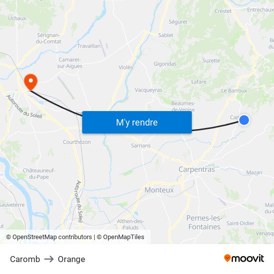 Caromb to Orange map