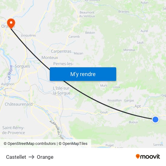Castellet to Orange map