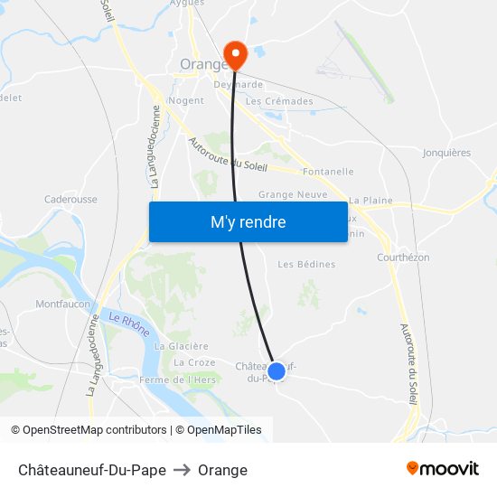 Châteauneuf-Du-Pape to Orange map