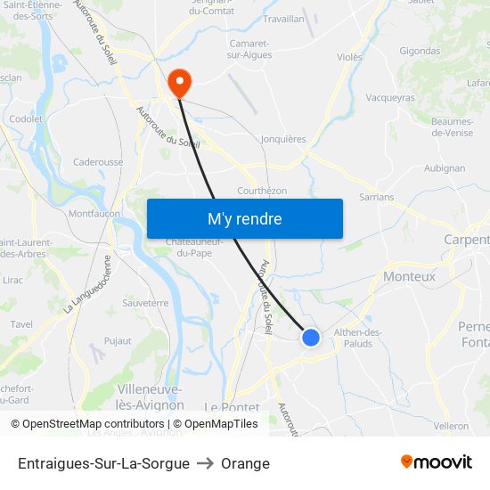 Entraigues-Sur-La-Sorgue to Orange map