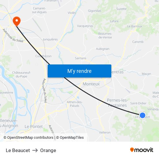Le Beaucet to Orange map