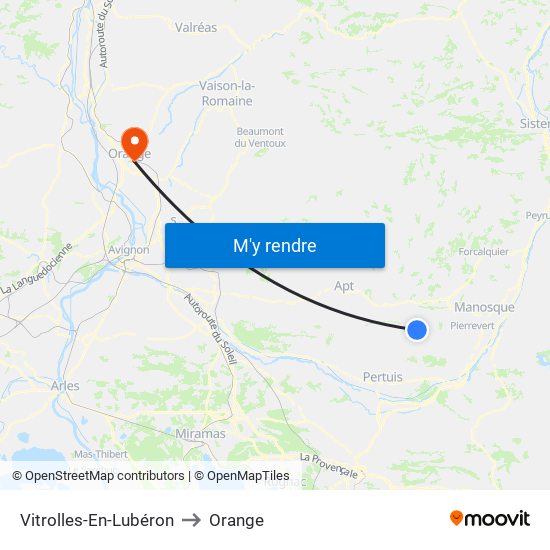 Vitrolles-En-Lubéron to Orange map