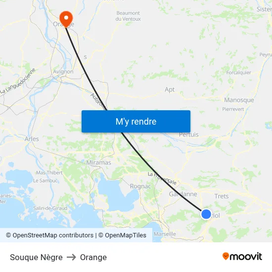 Souque Nègre to Orange map