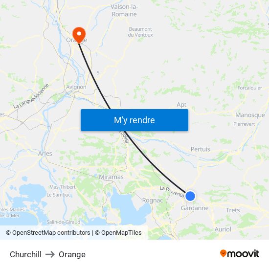 Churchill to Orange map