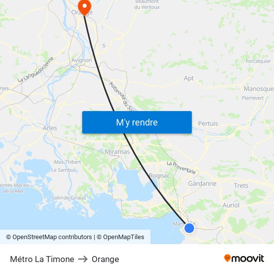Métro La Timone to Orange map