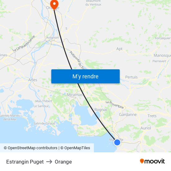 Estrangin Puget to Orange map