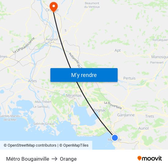 Métro Bougainville to Orange map