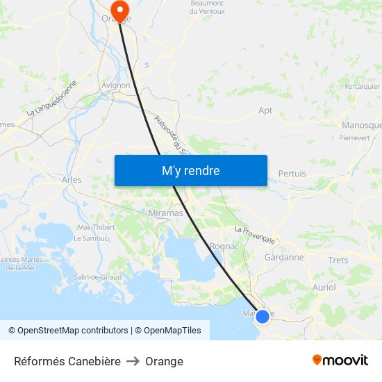 Réformés Canebière to Orange map