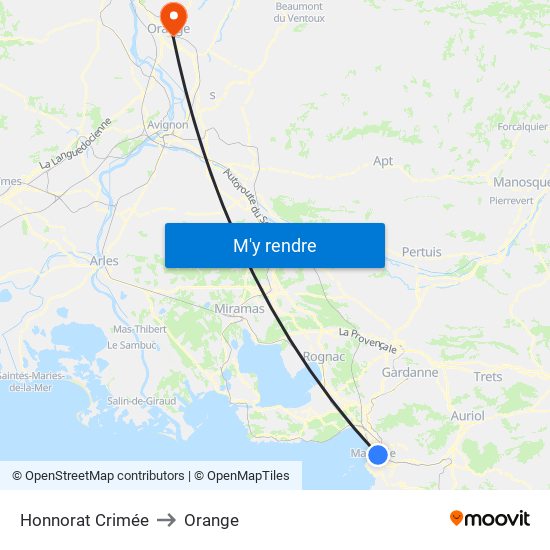 Honnorat Crimée to Orange map