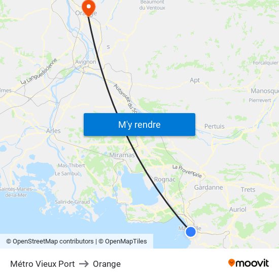 Métro Vieux Port to Orange map