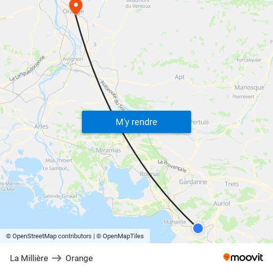 La Millière to Orange map