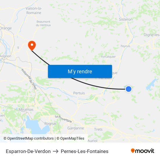 Esparron-De-Verdon to Pernes-Les-Fontaines map