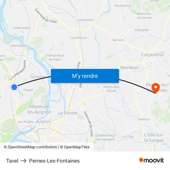 Tavel to Pernes-Les-Fontaines map