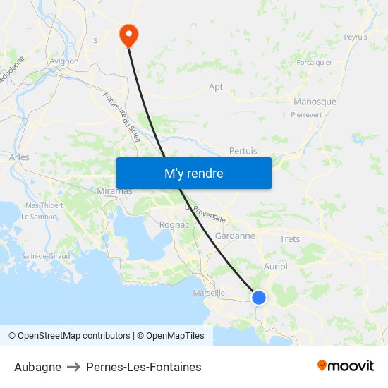 Aubagne to Pernes-Les-Fontaines map