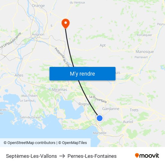 Septèmes-Les-Vallons to Pernes-Les-Fontaines map