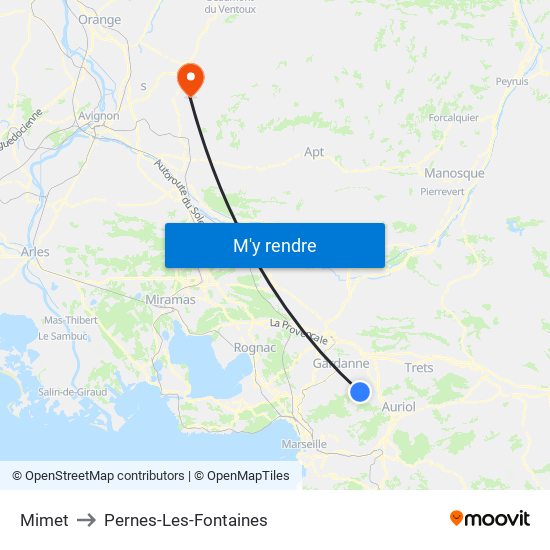 Mimet to Pernes-Les-Fontaines map