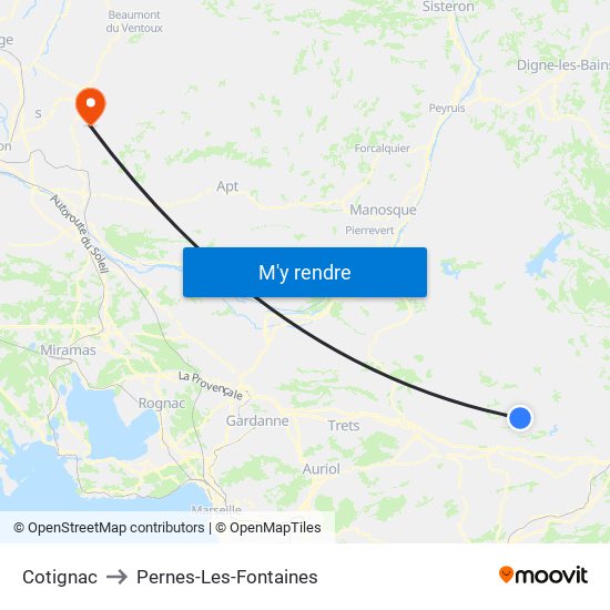 Cotignac to Pernes-Les-Fontaines map