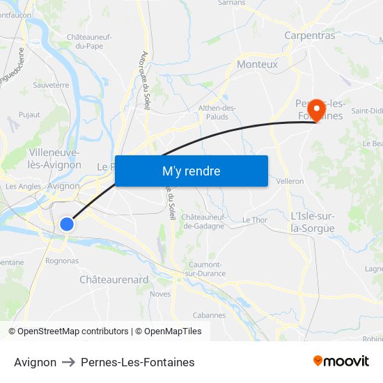 Avignon to Pernes-Les-Fontaines map