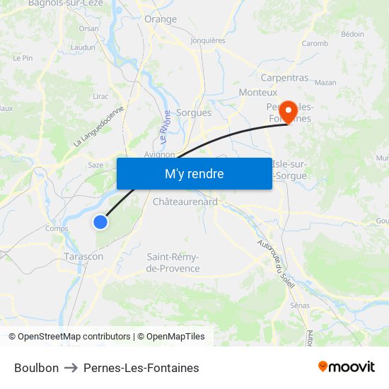 Boulbon to Pernes-Les-Fontaines map