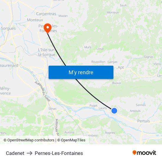 Cadenet to Pernes-Les-Fontaines map