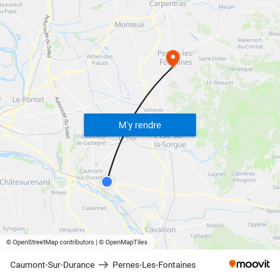 Caumont-Sur-Durance to Pernes-Les-Fontaines map