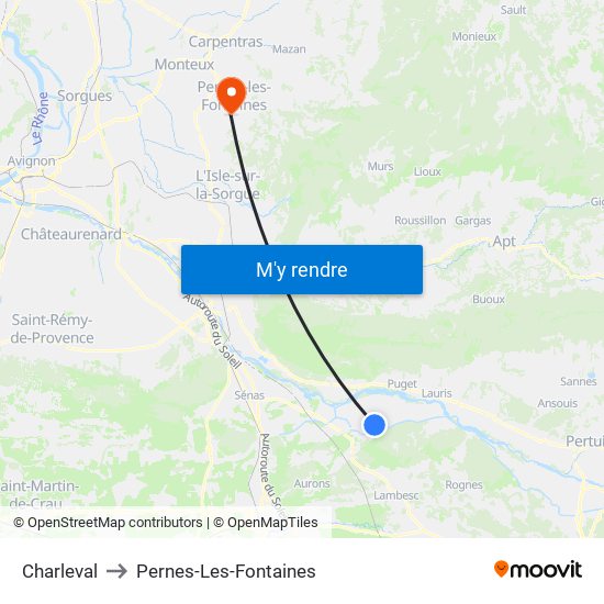 Charleval to Pernes-Les-Fontaines map