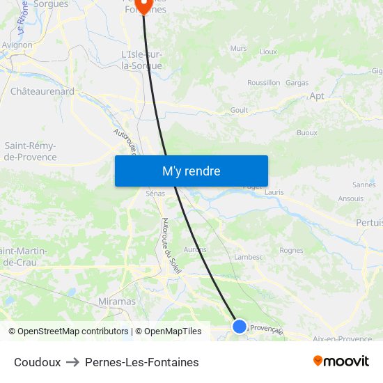 Coudoux to Pernes-Les-Fontaines map