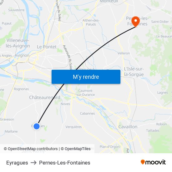 Eyragues to Pernes-Les-Fontaines map