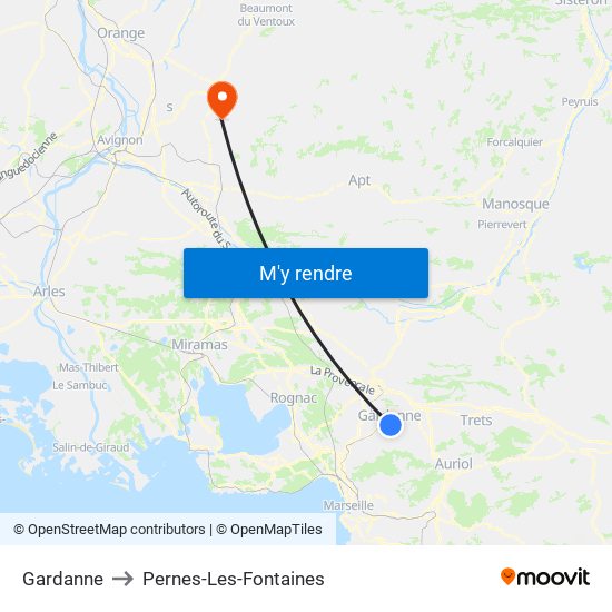 Gardanne to Pernes-Les-Fontaines map