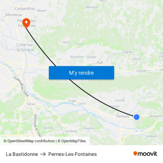 La Bastidonne to Pernes-Les-Fontaines map