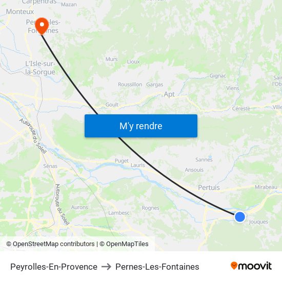 Peyrolles-En-Provence to Pernes-Les-Fontaines map