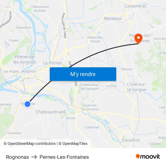 Rognonas to Pernes-Les-Fontaines map