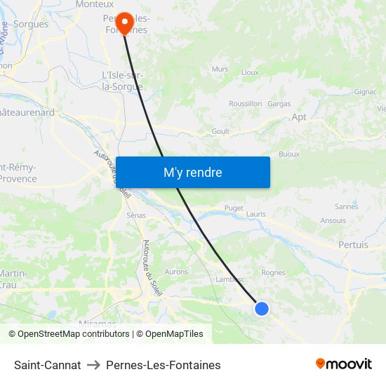 Saint-Cannat to Pernes-Les-Fontaines map
