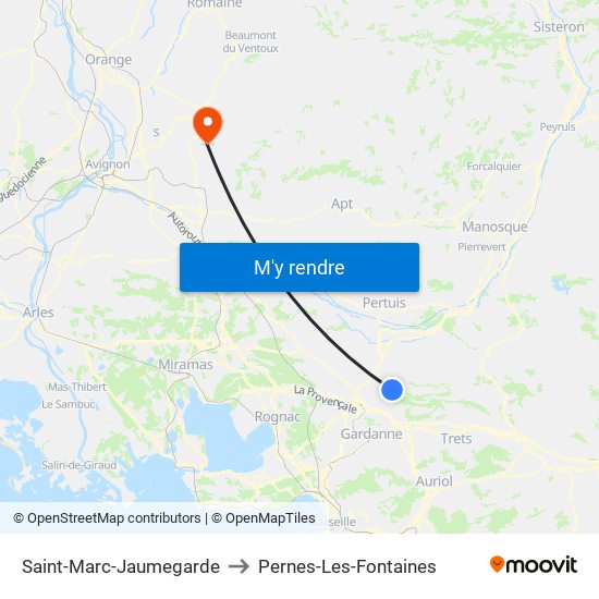 Saint-Marc-Jaumegarde to Pernes-Les-Fontaines map