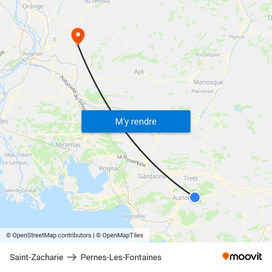 Saint-Zacharie to Pernes-Les-Fontaines map