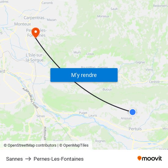 Sannes to Pernes-Les-Fontaines map